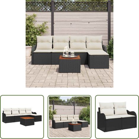vidaXL Mobilier extérieur - Ensemble de canapé de jardin avec coussin 6 pcs Noir polyrotin (1/5)
