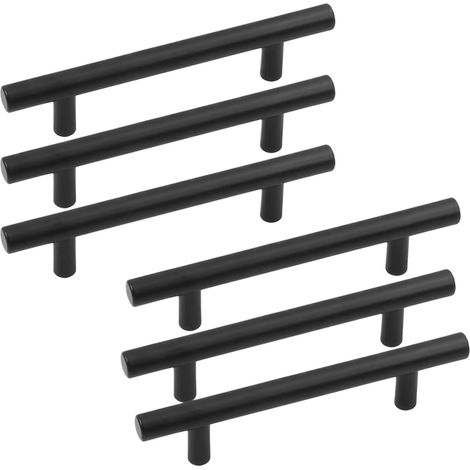 Lot de 4/6 poignées meuble noires avec barre en T, entraxe 96/160 (1/5)