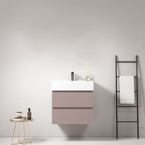 Mobile bagno sospeso cannettato 60 cm Rosa Retro Lavabo in Resina Senza Specchio - Fiji Paint (1/4)