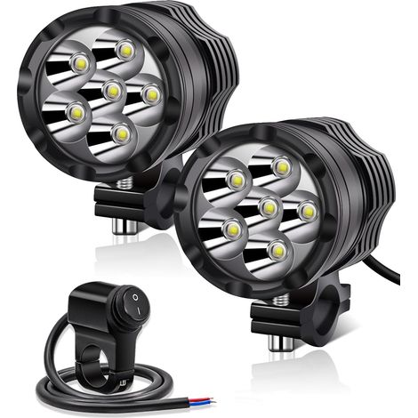 Moto LED Spots 12V 24V Phares antibrouillard, feux de conduite LED auxiliaires universels pour moto 2PCS White DRL Lights avec interrupteur étanche pour moto ATV SUV camion voiture bateau (1/5)