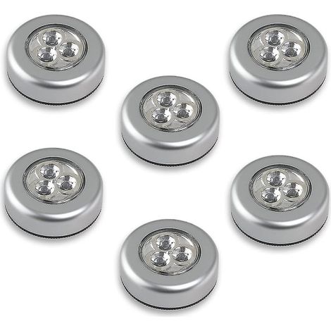 Lot de 6 lampes LED à batterie, allumage par pression, lumière blanche, sans fil, fonctionne sans électricité, idéal pour placard et décoration. (1/5)