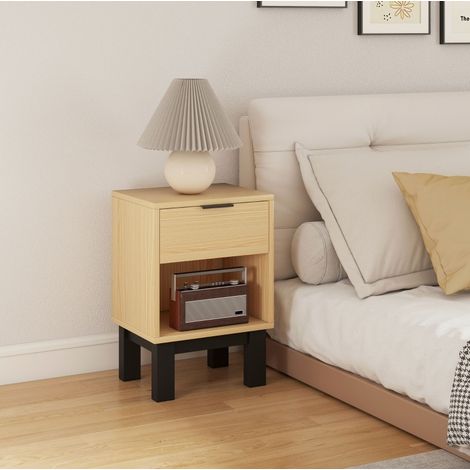 REDOM - Comodino 35x26x50 cm, con cassetto, scomparto aperto, in legno colore quercia (1/5)