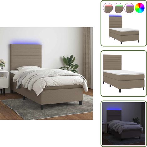 The Living Store Boxspringbett mit Matratze & LED Taupe 90x190 cm Stoff - Boxspringbett - Doppelbett - Lattenrost - Bettsofa - Schlafsystem (1/5)