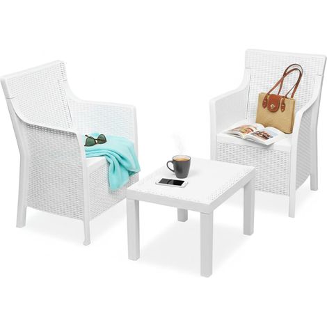 Externer Loungeset Ben, Outdoor-Sitzgruppe für 2 Personen, Tisch Made in Italy, Weiß