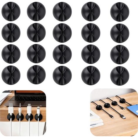 Clips de rangement pour câbles lot de 20 - fixes 2 x 1,2 cm adhésifs, noirs (1/5)