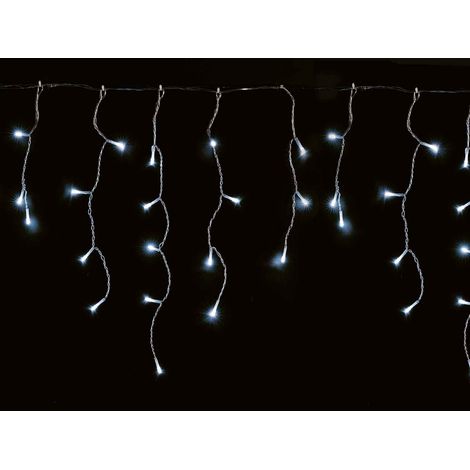 Luci a pioggia natalizie con 60 fili pendenti e 228 led bianco freddo. Per uso INTERNO ed ESTERNO - Adatte per balconi, Cascata: Mt 6 x 50 cm H