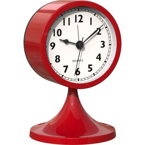3-inch Analog Alarm Clock with No Ticking – Small Retro Metal Battery Operated Alarm Clock with Light, for Bedroom, Living Room, Bedside Table or Shelf (Red)