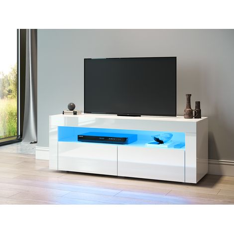 SONNI TV Board LED 120x40x45cm mit 2 Türen TV Schrank Weiß Beleuchtung TV Lowboard Hochglanz (1/5)