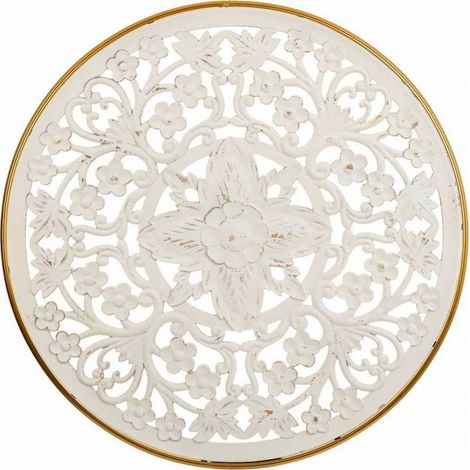 Panneau mural décoratif en bois sculpté blanc élégant - blanc sculpté bordure dorée (1/5)