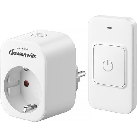 DEWENWILS Prise télécommandée — 3680W 16A — Interrupteur magnétique 1 bouton — Portée 30m préconfigurée — Pour lampes & appareils ménagers, couleur blanche (1/5)