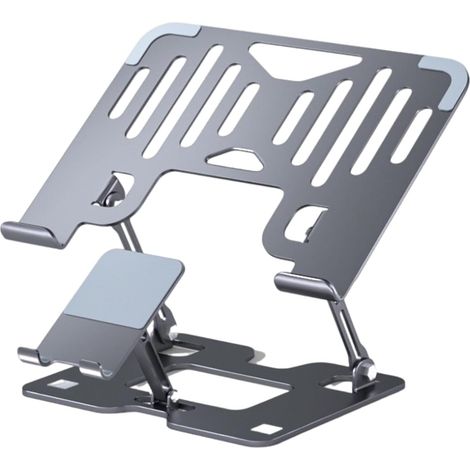 Soporte plegable 2 en 1 para portátil, marco de acero al carbono mejorado, ajuste de altura de doble brazo para múltiples dispositivos, soporte plegable para portátil.