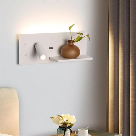 Applique Murale à Chargement Sans Fil, Rotative USB Pour Chambre à Coucher, Lampe De Lecture, Interrupteur D'étude, Applique Pour Rénovation Intérieure D'Hôtel (Blanc Sans fil gauche) (1/5)