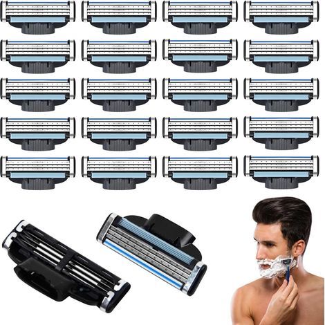 Recharges de lames de rasoir Mach 3, paquet de 20 lames de rasoir Mach 3, lames de rasoir Mach 3 pour hommes, recharges de lames de rasoir Mach 3, compatibles avec les rasoirs Mach 3, pour tous types (1/5)