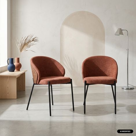 sweeek - Lot de 2 chaises bois de peuplier teinté noyer. acier noir et tissu texturé terracotta - Paul (1/5)