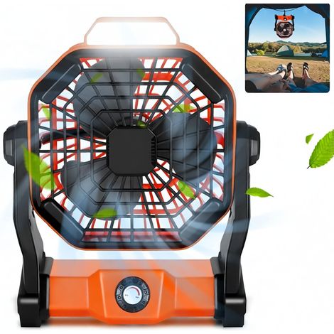 Wiederaufladbarer, tragbarer Campingventilator mit Licht und Haken, 2-in-1-Akku-Zeltventilator und USB-Tischventilator, 5200-mAh-Akku