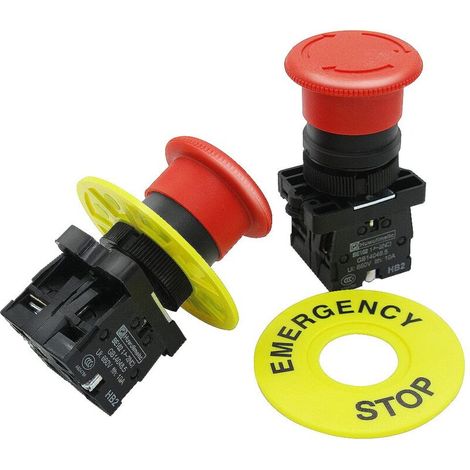 2 pulsadores de parada de emergencia tipo hongo, 22 mm, 2 NC, color rojo, AC 660V 10A HB2-ES544