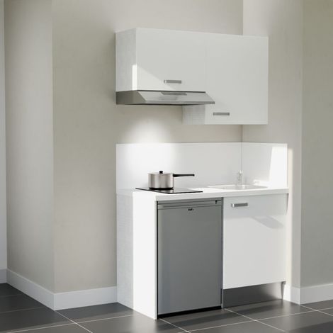 Kitchenette K01L-PT - 120 cm - plan stratifié, évier inox, électroménager inclus (1/5)