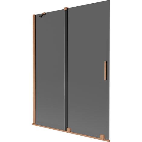 Mexen Velar 2-flügelige, verschiebbare Badewannenabtrennung 130 x 150 cm, grafit, gebürstetes Kupfer - 896-130-000-41-65 (1/2)