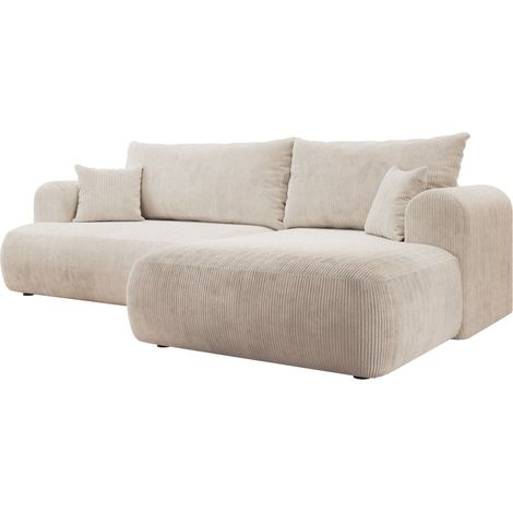 Selsey Ovo Cord – Ecksofa Schlaffunktion, Bettkasten, Cordstoff, rechts, Hellbeige