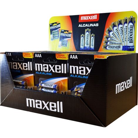 Présentoir de 4 piles alcalines Maxell LR03 AAA (30 plaquettes thermoformées/120 piles)