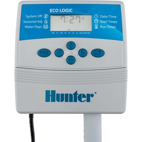 Hunter – Programmateur d'arrosage 1 à 6 voies – 2 programmes – Alimentation 230V – Sortie 24V 0,625A – Transformateur inclus
