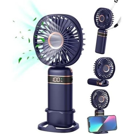 FAPPEN Handventilator, Tragbarer USB-Handventilator, Faltbarer Mini Ventilator mit Sockel und Umhängeband für Zuhause, Büro, Schlafzimmer, Outdoor, Reisen (Blau) (1/5)