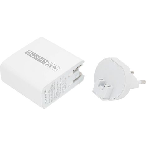 Chargeur de téléphone portable 4 ports 53 W, chargeur rapide PD QC3.0 20 W, adaptateur secteur USB de voyage pliable (prise UE/prise US 100-240 V) (1/5)