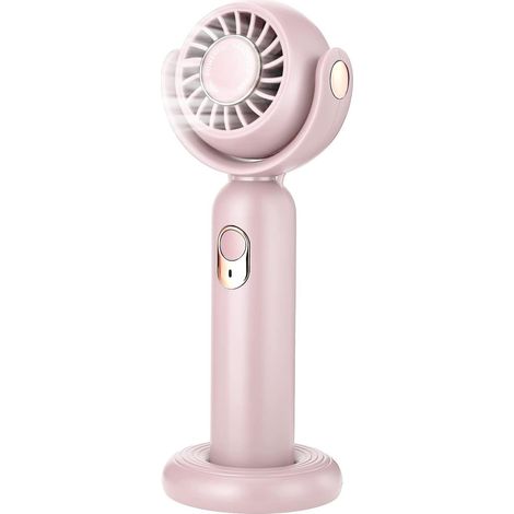 Mini ventilateur portatif, ventilateur à main puissant 3 vitesses rotation 130°, ventilateur de bureau avec socle rechargeable USB, rose (1/5)
