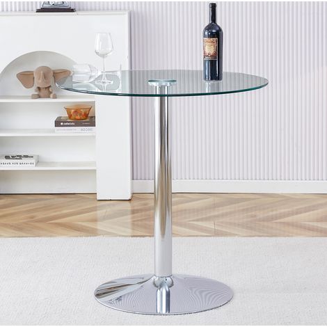 Tavolo bar rotondo in vetro trasparente e metallo argento, Ø89x92 cm (1/5)