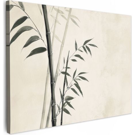 TABLEAU SUR TOILE Japandi - Bambou - Beige Décoration Murale 40x30 cm