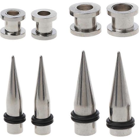 Lot de 2 paires d'œillets d'oreilles coniques et tunnels en acier 316L de 7 mm et 9 mm (1/5)