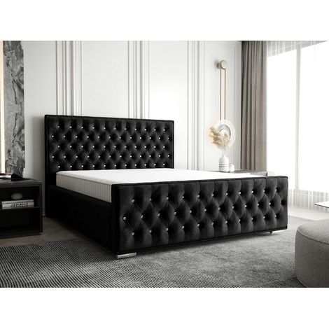Lit Coffre Crystal - Noir - 180x200 Cm - Lit Avec Rangement - Lit Double - Matelas À Ressorts Bonnell (1/5)