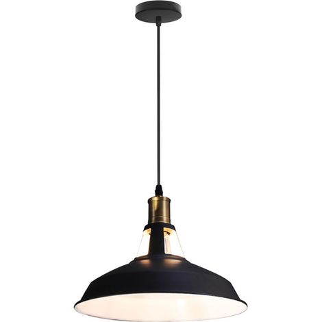 Lustre Industrielle Cage Métal E27 Suspesion Luminaire Vintage Rétro Noir et Blanc (1/5)