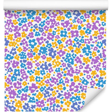 Carta da parati con fiori color lavanda e azzurro per soggiorno e camera da letto, 50x1000 cm (1/5)