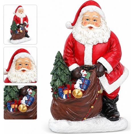 Statuette Pere Noel aux Cadeaux en Resine Rouge et Blanche 9 x 28 cm Figurine Decoration de Noel pour Interieur (1/5)