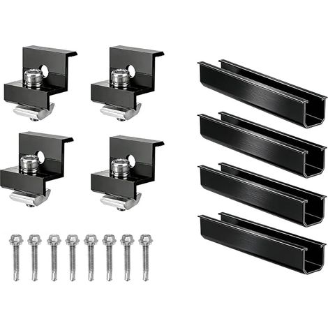 Solar Panel Bracket for Modules, Kit of 4 Pack Aluminium Rails 12cm with 4 Pack Adjustable Clamps for 30-35mm Modules, Trapezoidal Roof and Flat Roof Support (4) (1/5)