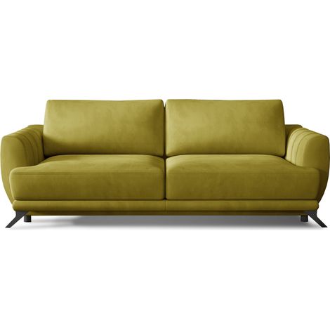 Canapé convertible en velours MAGY – Confort premium et pieds métal noir-Jaune olive (1/5)