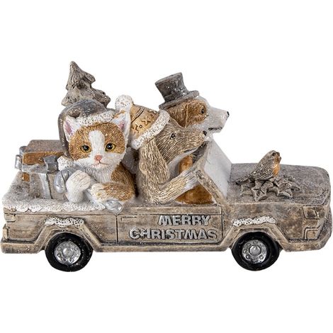 Statuette Animaux Décoration de Noël en Polyrésine Coloris Gris Beige 15 x 7 x 9 cm - PANGIVO (1/5)