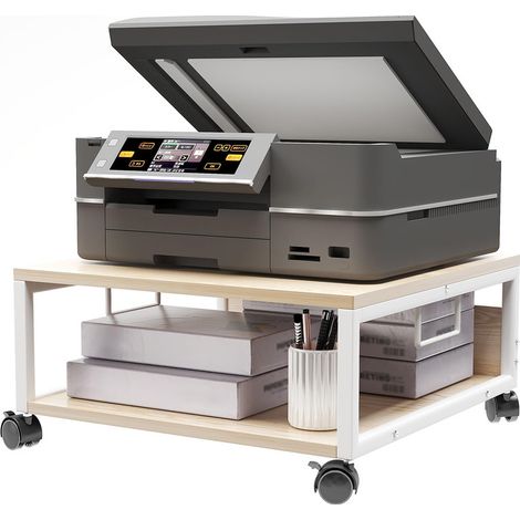 2-Tier Desktop Printer Stand Cart, Heavy Duty Rolling Printer Table with Wheels and Storage Compartments, Ideal for Books, Fax Machines, Scanners, Home Office Use (1/5)