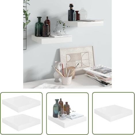 The Living Store Étagère murale flottante 2 pcs Blanc brillant 23x23,5x3,8cm MDF - Étagère Murale - Étagère Flottante - Décoration Murale - Rangement Mural - Meuble Blanc (1/5)