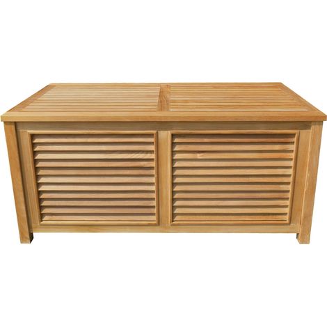 Coffre de jardin en teck massif 130 cm – Finition brute – Dimensions intérieures L.122 x P.57 x H.49 cm – Poids 39 kg – Teck'Line