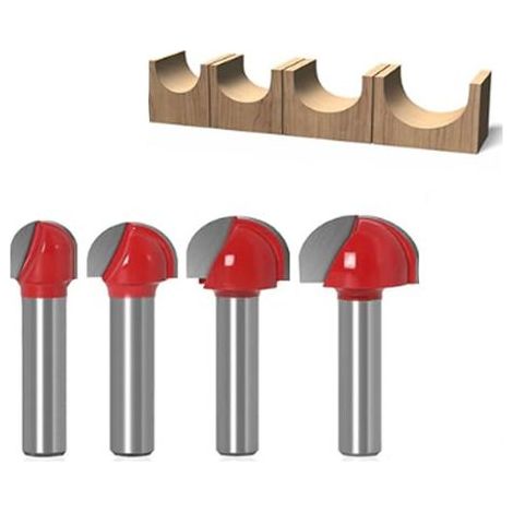 Fraise à Fond Rond Bois, 4PCS Router Bits 8mm Tige 16/ 22/25/32mm Fraise à gorges Carbure Queue Fraise à Rainurer pour Défonceuse Outil de Coupe Bit de Routeur (1/5)
