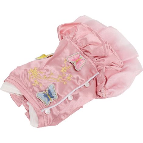 Vêtements pour animaux de compagnie de style chinois pour chiens et chats : Cheongsam en satin doux et respirant, taille M. (1/5)