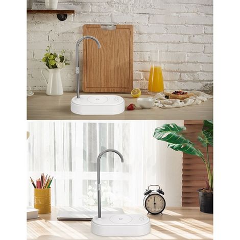 Distributeur d’eau électrique pour bouteille avec tuyau et plateau - Portable pour cuisine, bureau et chambre - Blanc - Alimentation USB - Batterie LiPo 1200mAh (1/5)