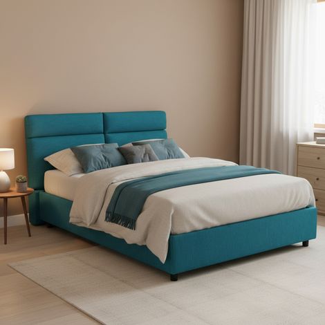 Letto Matrimoniale Ator, Letto Matrimoniale Sfoderabile, Contenitore Made in Italy, Dimensione Materasso 160x200 cm, Azzurro (1/5)