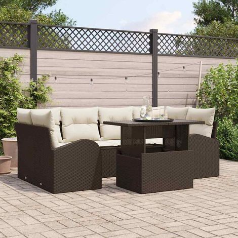 Conjunto de sofá de jardín 7 pcs Marrón Rattan de Poliéster vidaXL (1/5)