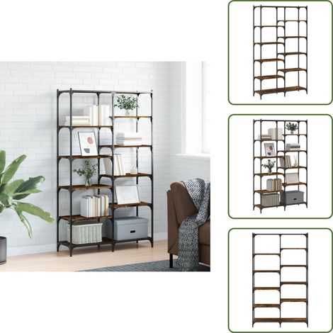 Bibliothèque chêne fumé 100x32x170 cm bois d'ingénierie et fer - Bibliothèque Murale - Bibliothèque Industrielle - Étagère Bois - Meuble Rangement - Bibliothéque Moderne