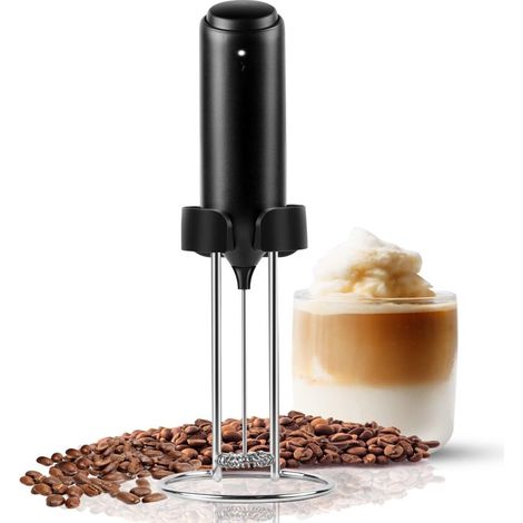 Espumador de leche portátil recargable, espumador de café portátil recargable con base de carga USB C integrada, batidora eléctrica portátil, mini batidora eléctrica para café, matcha y más. (1/5)