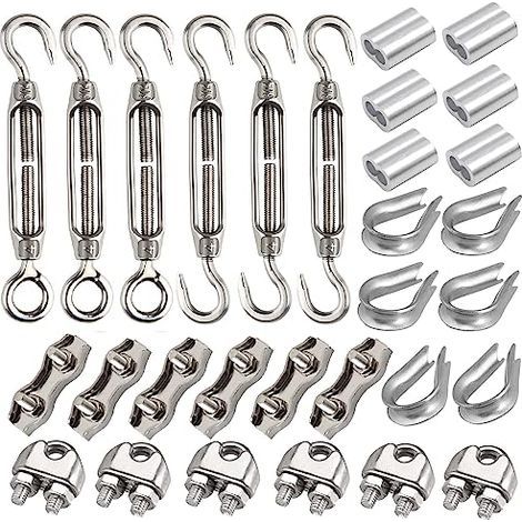 Pack of 30 M4 Turnbuckles - Includes M4 stainless steel turnbuckle, 3mm stainless steel metal cable clamp, lug and aluminum crimping tool for tensioned cable (1/5)
