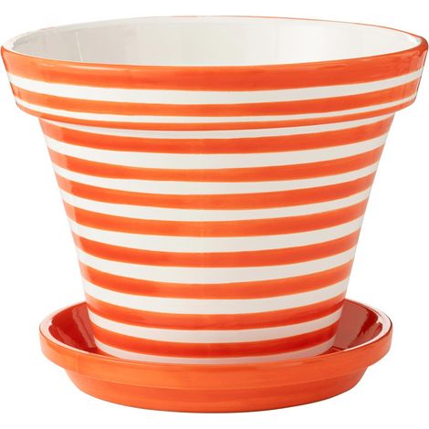 Pot Avec Soucoupe en Céramique "Granada Rayure" 50cm Orange